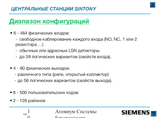 Атомиум Системы Безопасности www.atomium-sb.ru Диапазон конфигураций • 6 - 464 физических входов: