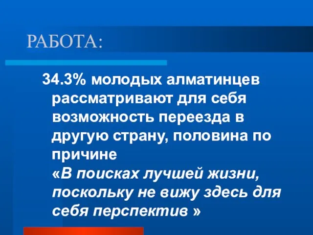 РАБОТА: 34.3% молодых алматинцев рассматривают для себя возможность переезда в другую страну,