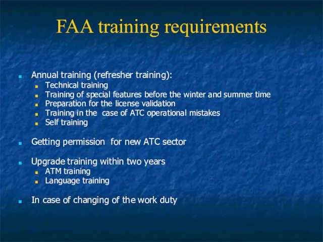 FAA training requirements Annual training (refresher training): Technical training Training of special