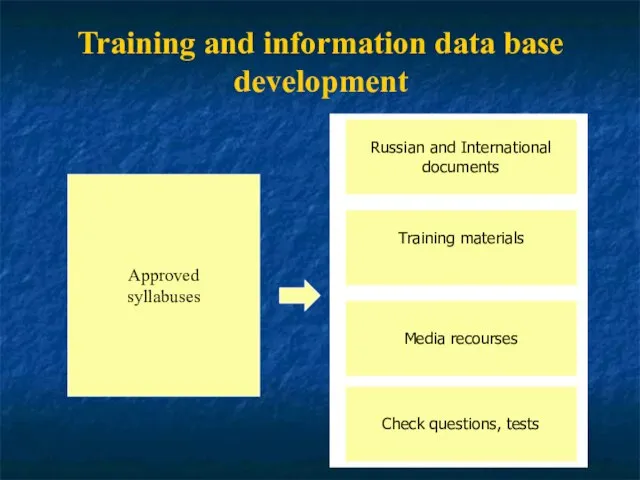 Training and information data base development Approved syllabuses Russian and International documents