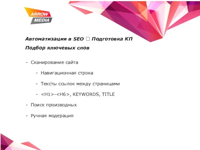 Автоматизация в SEO ? Подготовка КП Подбор ключевых слов Сканирование сайта Навигационная