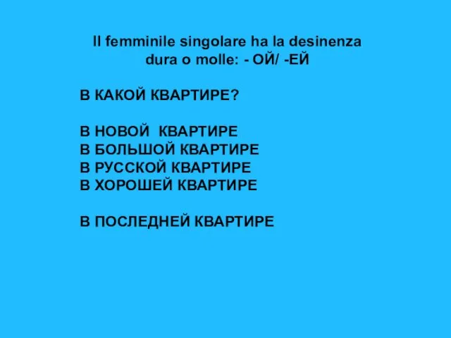 Il femminile singolare ha la desinenza dura o molle: - ОЙ/ -ЕЙ