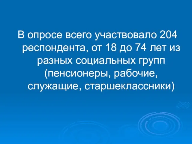 В опросе всего участвовало 204 респондента, от 18 до 74 лет из