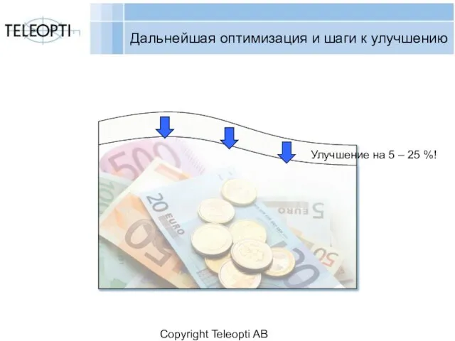 Copyright Teleopti AB Дальнейшая оптимизация и шаги к улучшению IT costs etc.