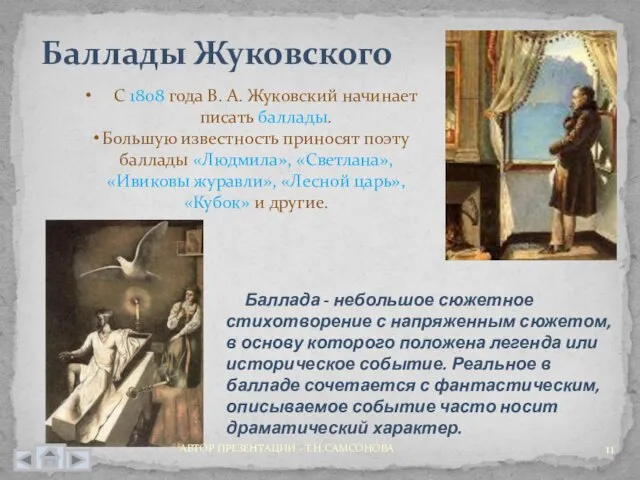 Баллады Жуковского С 1808 года В. А. Жуковский начинает писать баллады. Большую