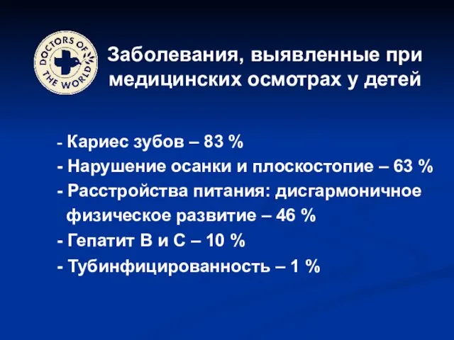 Заболевания, выявленные при медицинских осмотрах у детей - Кариес зубов – 83