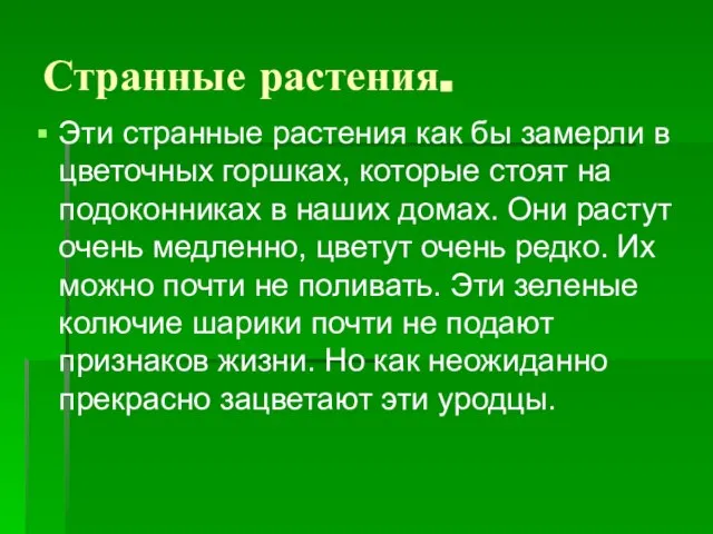 Странные растения. Эти странные растения как бы замерли в цветочных горшках, которые