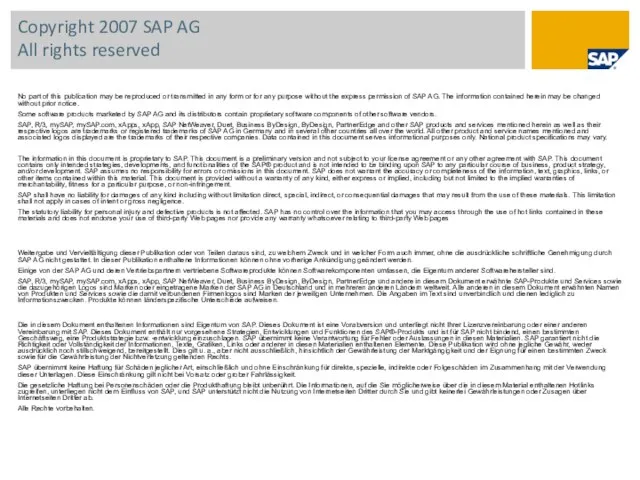 Copyright 2007 SAP AG All rights reserved No part of this publication