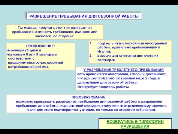 РАЗРЕШЕНИЕ ПРЕБЫВАНИЯ ДЛЯ СЕЗОННОЙ РАБОТЫ ПРЕОБРАЗОВАНИЕ: возможно превращать разрешение пребывания для сезонной