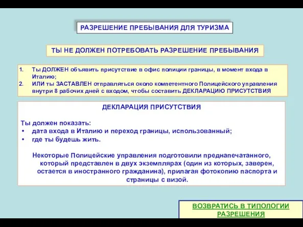 РАЗРЕШЕНИЕ ПРЕБЫВАНИЯ ДЛЯ ТУРИЗМА ВОЗВРАТИСЬ В ТИПОЛОГИИ РАЗРЕШЕНИЯ ТЫ НЕ ДОЛЖЕН ПОТРЕБОВАТЬ