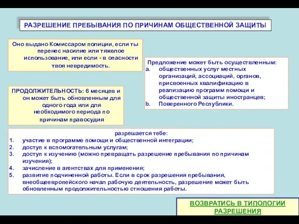 РАЗРЕШЕНИЕ ПРЕБЫВАНИЯ ПО ПРИЧИНАМ ОБЩЕСТВЕННОЙ ЗАЩИТЫ разрешается тебе: участие в программе помощи