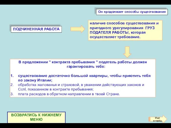 ПОДЧИНЕННАЯ РАБОТА В предложении " контракта пребывания " податель работы должен гарантировать