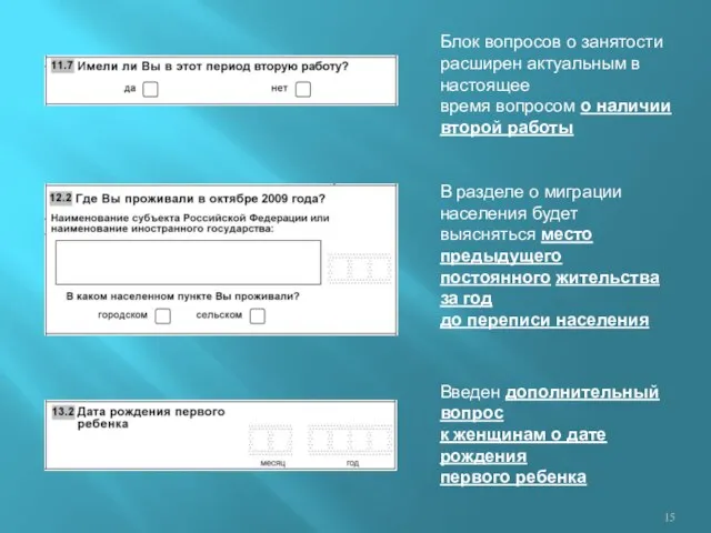 Блок вопросов о занятости расширен актуальным в настоящее время вопросом о наличии