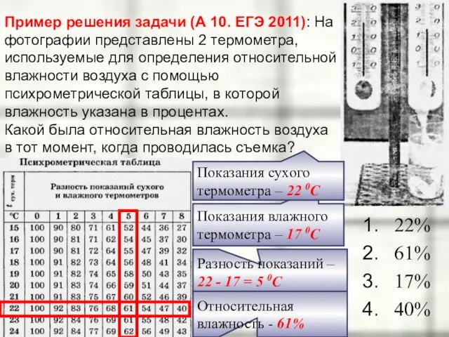 Пример решения задачи (А 10. ЕГЭ 2011): На фотографии представлены 2 термометра,