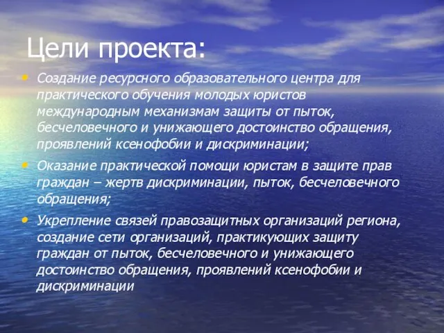 Цели проекта: Создание ресурсного образовательного центра для практического обучения молодых юристов международным