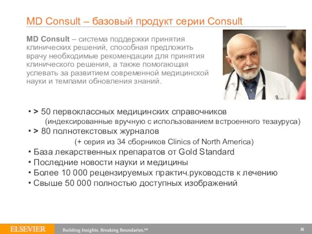 MD Consult – базовый продукт серии Consult MD Consult – система поддержки