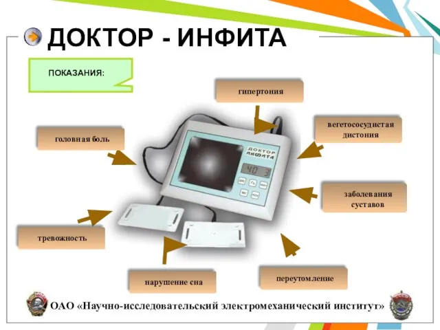 ДОКТОР - ИНФИТА гипертония ПОКАЗАНИЯ: головная боль тревожность нарушение сна переутомление заболевания суставов вегетососудистая дистония