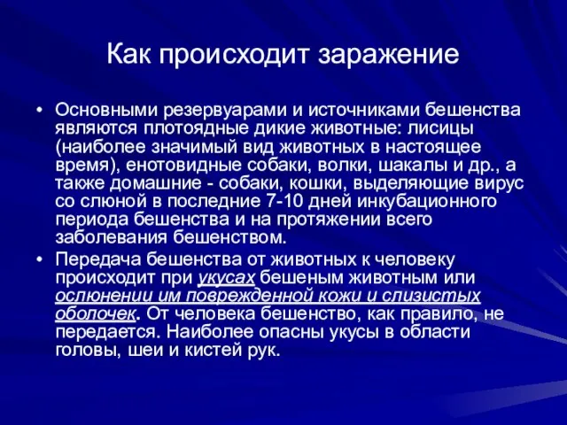 Как происходит заражение Основными резервуарами и источниками бешенства являются плотоядные дикие животные: