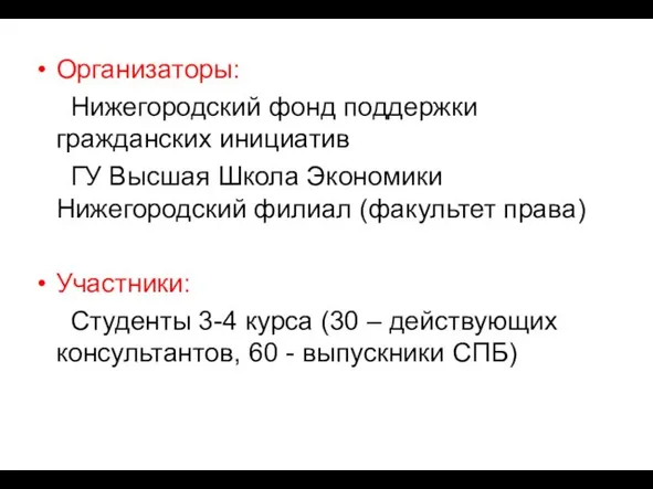 Организаторы: Нижегородский фонд поддержки гражданских инициатив ГУ Высшая Школа Экономики Нижегородский филиал