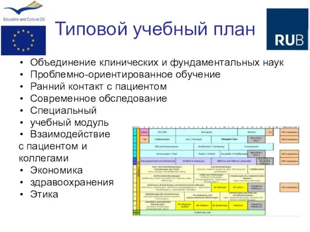 Типовой учебный план Объединение клинических и фундаментальных наук Проблемно-ориентированное обучение Ранний контакт