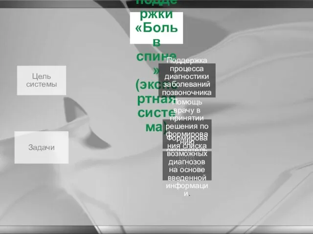 Модуль диагностической поддержки «Боль в спине» (экспертная система) Поддержка процесса диагностики заболеваний