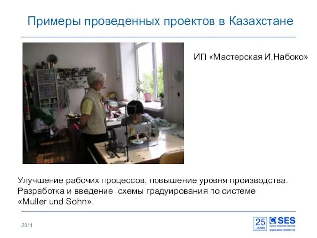 Примеры проведенных проектов в Казахстане 2011 ИП «Мастерская И.Набоко» Улучшение рабочих процессов,