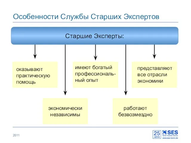 2011 Особенности Службы Старших Экспертов экономически независимы работают безвозмездно представляют все отрасли