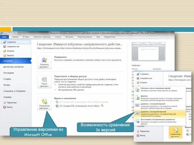 Управление версиями из Microsoft Office Возможность сравнения 2х версий