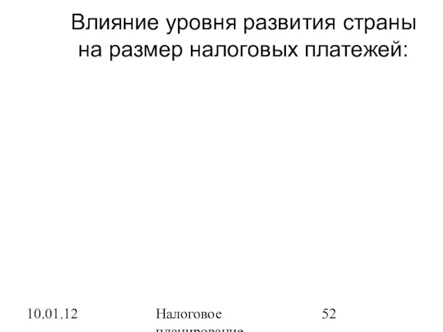 10.01.12 Налоговое планирование Влияние уровня развития страны на размер налоговых платежей: