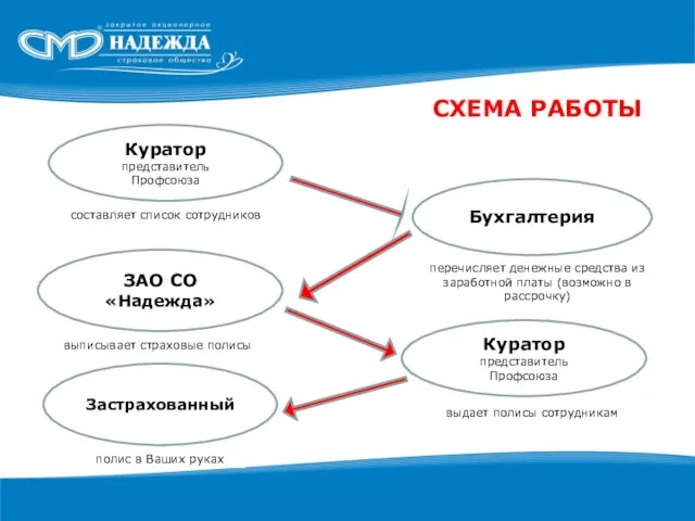 Куратор представитель Профсоюза Бухгалтерия Застрахованный Куратор представитель Профсоюза ЗАО CО «Надежда» составляет