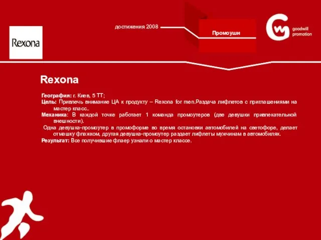 Rexona География: г. Киев, 5 ТТ; Цель: Привлечь внимание ЦА к продукту