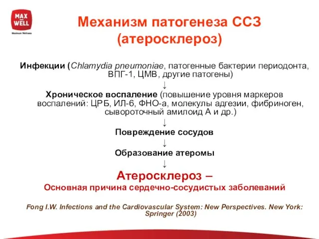 Механизм патогенеза ССЗ (атеросклероз) Инфекции (Chlamydia pneumoniae, патогенные бактерии периодонта, ВПГ-1, ЦМВ,