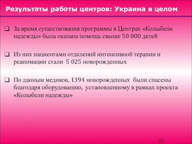 Результаты работы центров: Украина в целом За время существования программы в Центрах