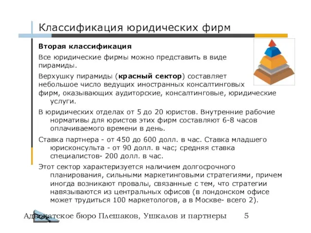 Адвокатское бюро Плешаков, Ушкалов и партнеры Классификация юридических фирм Вторая классификация Все