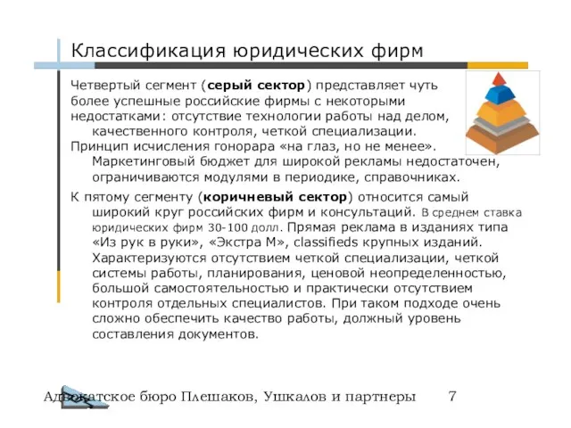 Адвокатское бюро Плешаков, Ушкалов и партнеры Четвертый сегмент (серый сектор) представляет чуть