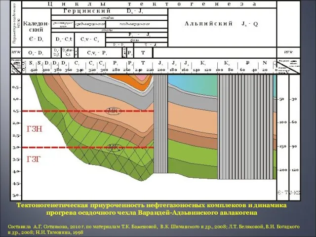 Тектоногенетическая приуроченность нефтегазоносных комплексов и динамика прогрева осадочного чехла Варандей-Адзьвинского авлакогена Составила