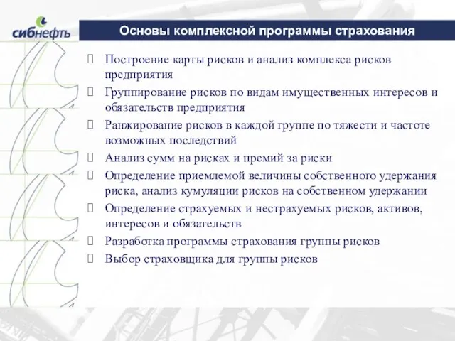 Основы комплексной программы страхования Построение карты рисков и анализ комплекса рисков предприятия