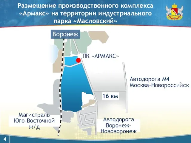 Размещение производственного комплекса «Армакс» на территории индустриального парка «Масловский» ПК «АРМАКС» Воронеж