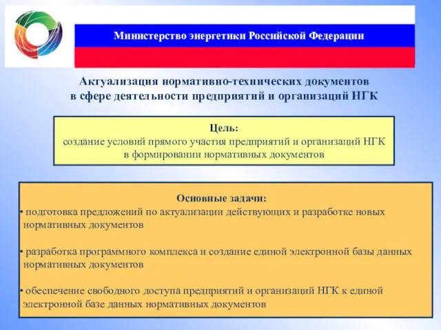 Министерство энергетики Российской Федерации Актуализация нормативно-технических документов в сфере деятельности предприятий и