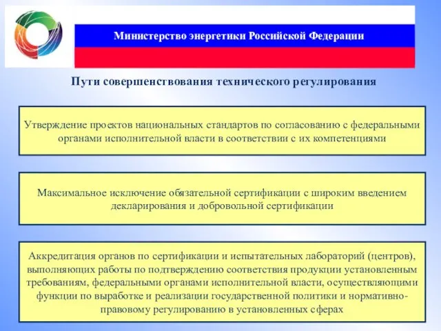 Министерство энергетики Российской Федерации Пути совершенствования технического регулирования Утверждение проектов национальных стандартов