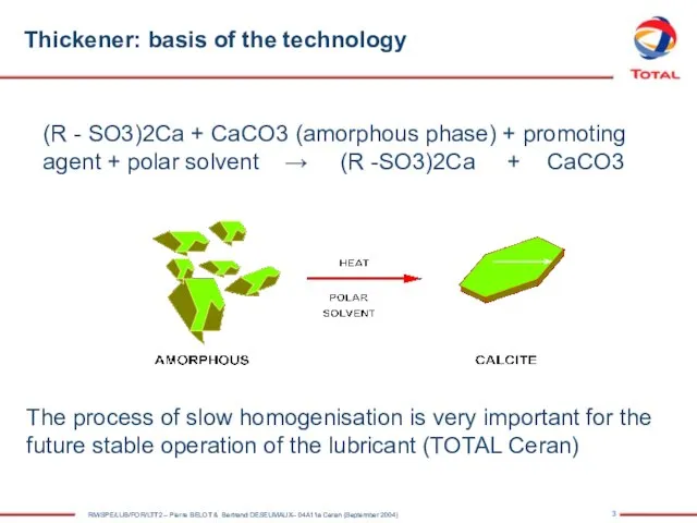 (R - SO3)2Ca + CaCO3 (amorphous phase) + promoting agent + polar