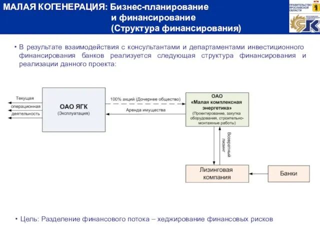 МАЛАЯ КОГЕНЕРАЦИЯ: Бизнес-планирование и финансирование (Структура финансирования) В результате взаимодействия с консультантами