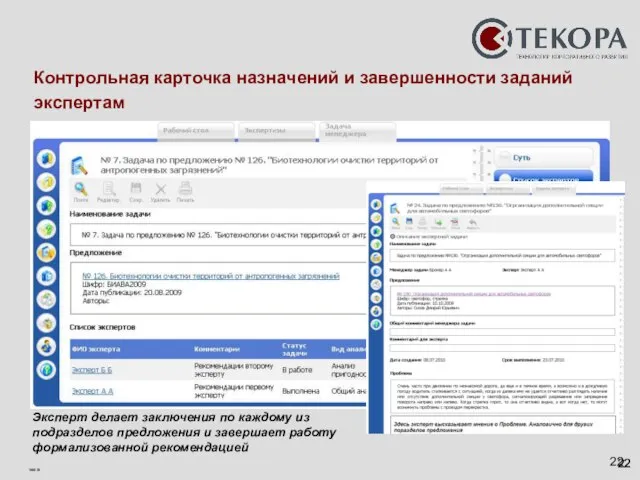 Контрольная карточка назначений и завершенности заданий экспертам Эксперт делает заключения по каждому