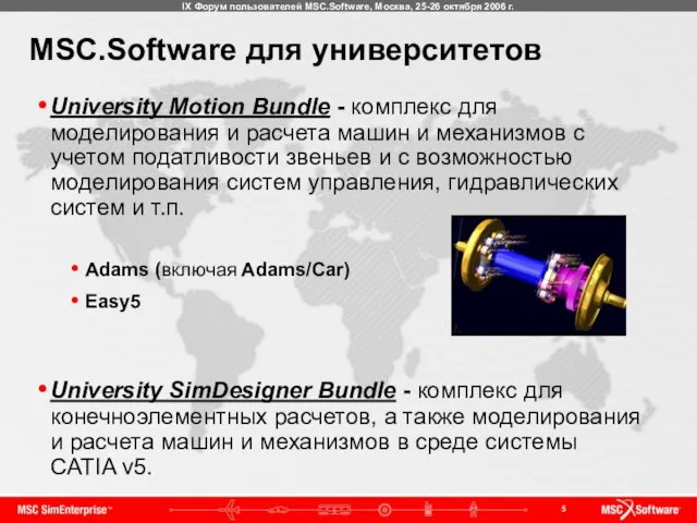 MSC.Software для университетов University Motion Bundle - комплекс для моделирования и расчета