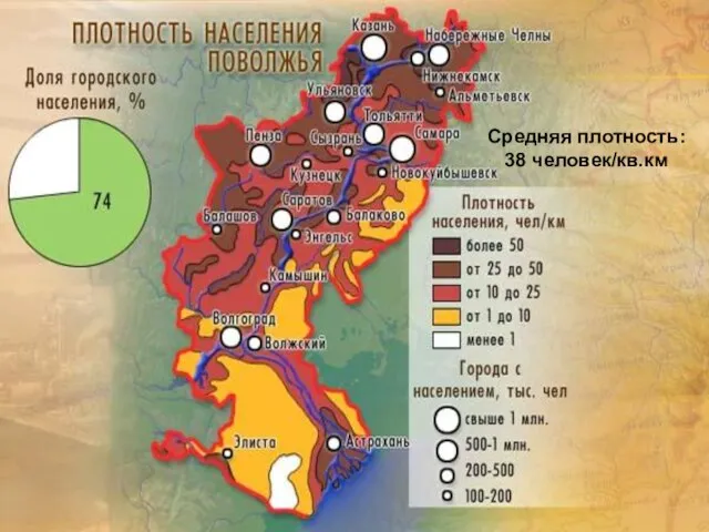 Средняя плотность: 38 человек/кв.км