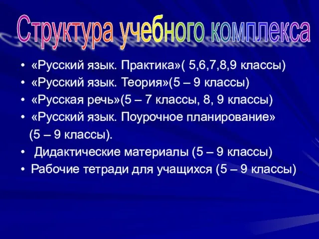 «Русский язык. Практика»( 5,6,7,8,9 классы) «Русский язык. Теория»(5 – 9 классы) «Русская