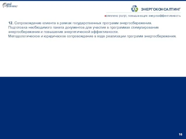 12. Сопровождение клиента в рамках государственных программ энергосбережения. Подготовка необходимого пакета документов