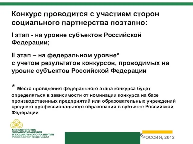 Конкурс проводится с участием сторон социального партнерства поэтапно: I этап - на