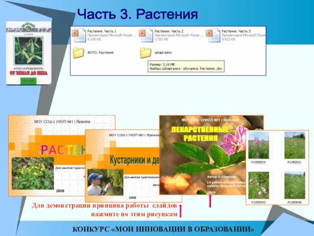 Часть 3. Растения КОНКУРС «МОИ ИННОВАЦИИ В ОБРАЗОВАНИИ» Для демонстрации принципа работы