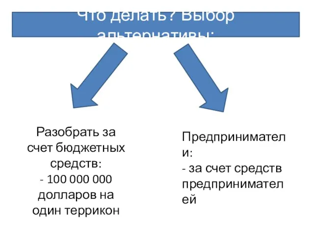 Разобрать за счет бюджетных средств: - 100 000 000 долларов на один